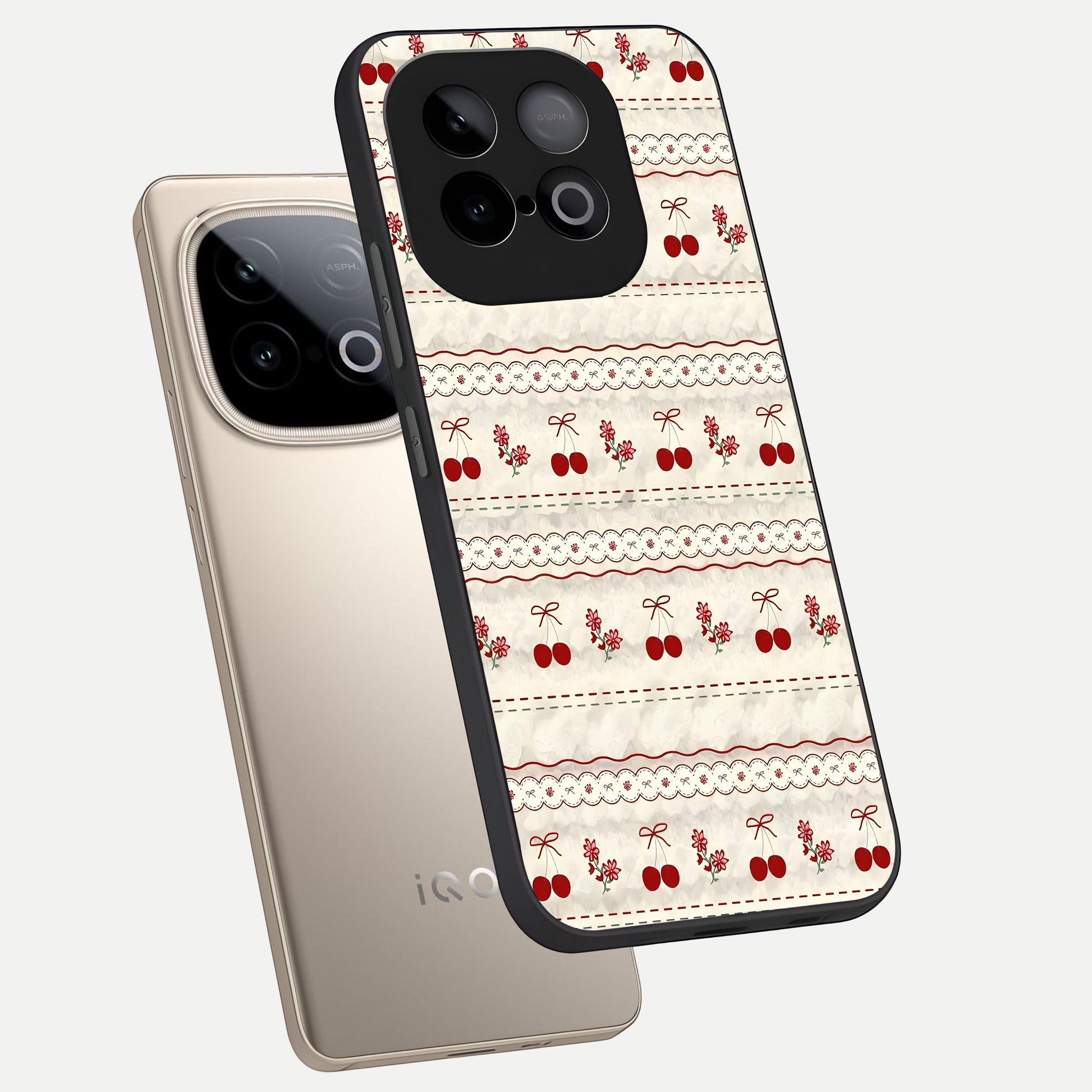  Cherry Bloom Charm phone case for iQOO Neo 10 showing premium glass back cover with detailed artwork