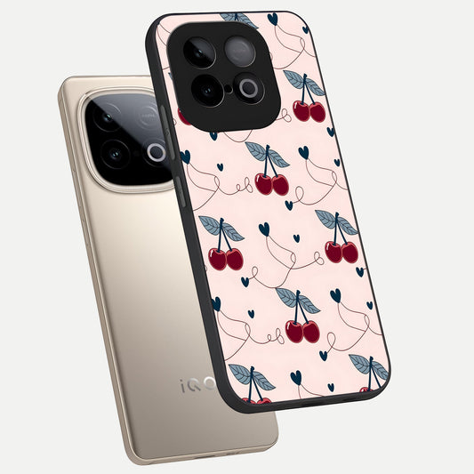  Cherry Heart Line phone case for iQOO Neo 10 showing premium glass back cover with detailed artwork