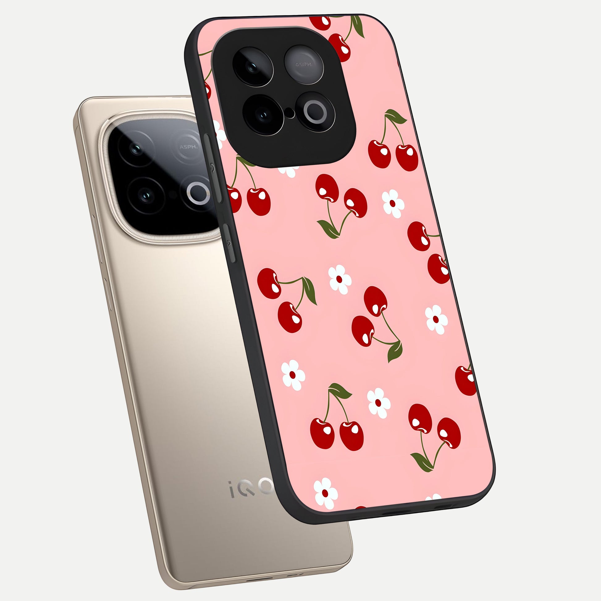  Cherry Love Mood phone case for iQOO Neo 10 showing premium glass back cover with detailed artwork