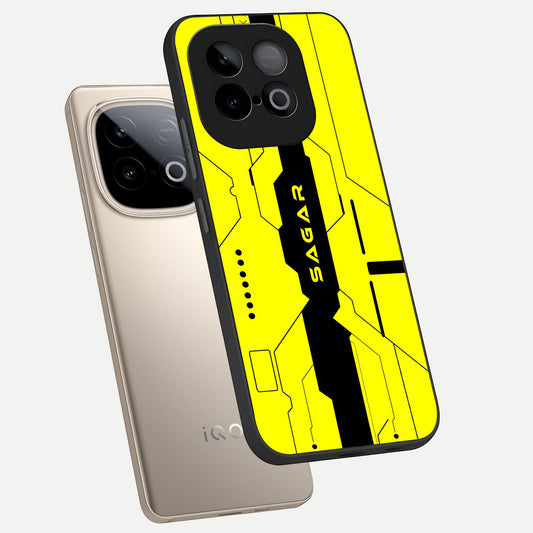  Circuit CYBERPUNK Custom Name phone case for iQOO Neo 10 showing premium glass back cover with detailed artwork