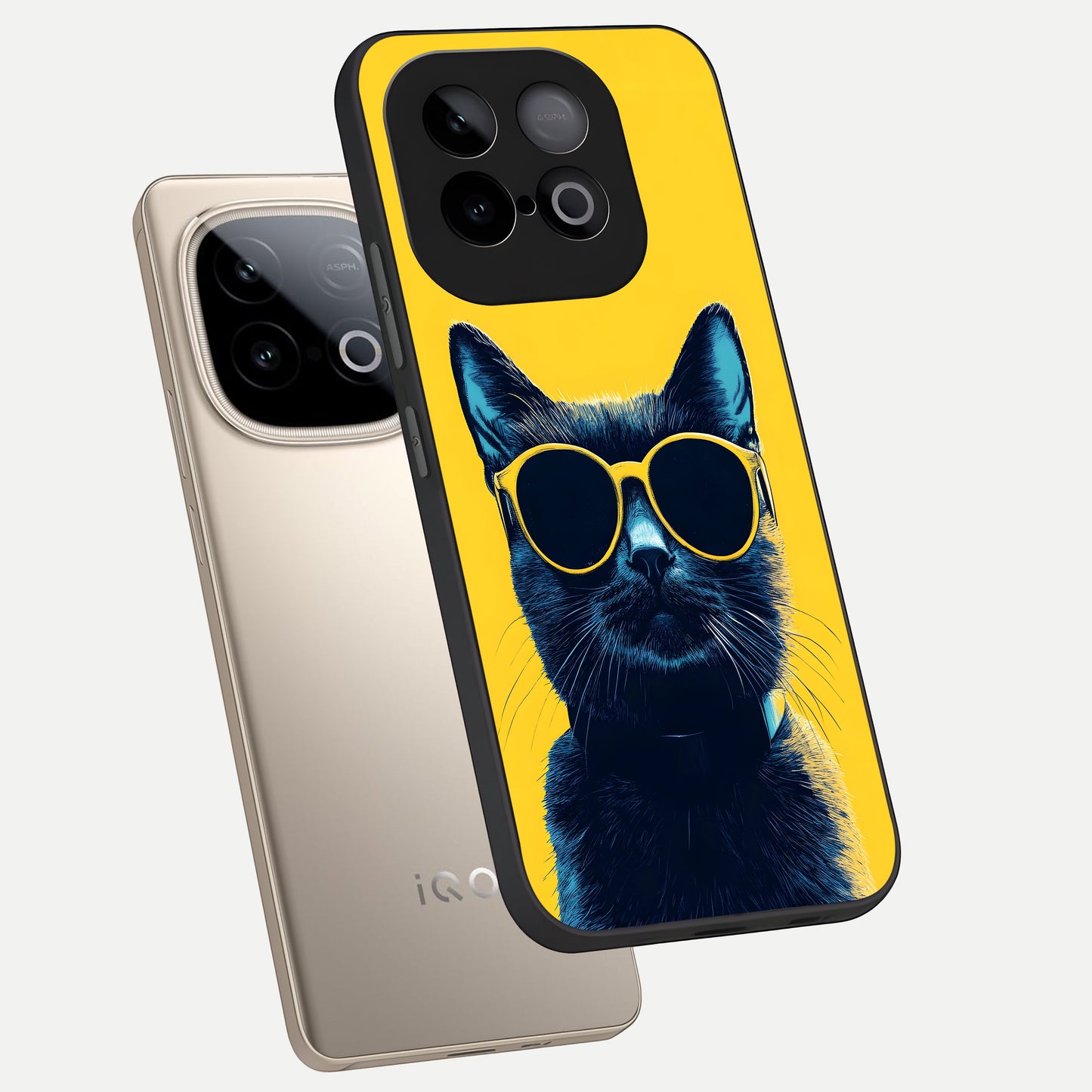  Cool Cat Vibes phone case for iQOO Neo 10 showing premium glass back cover with detailed artwork
