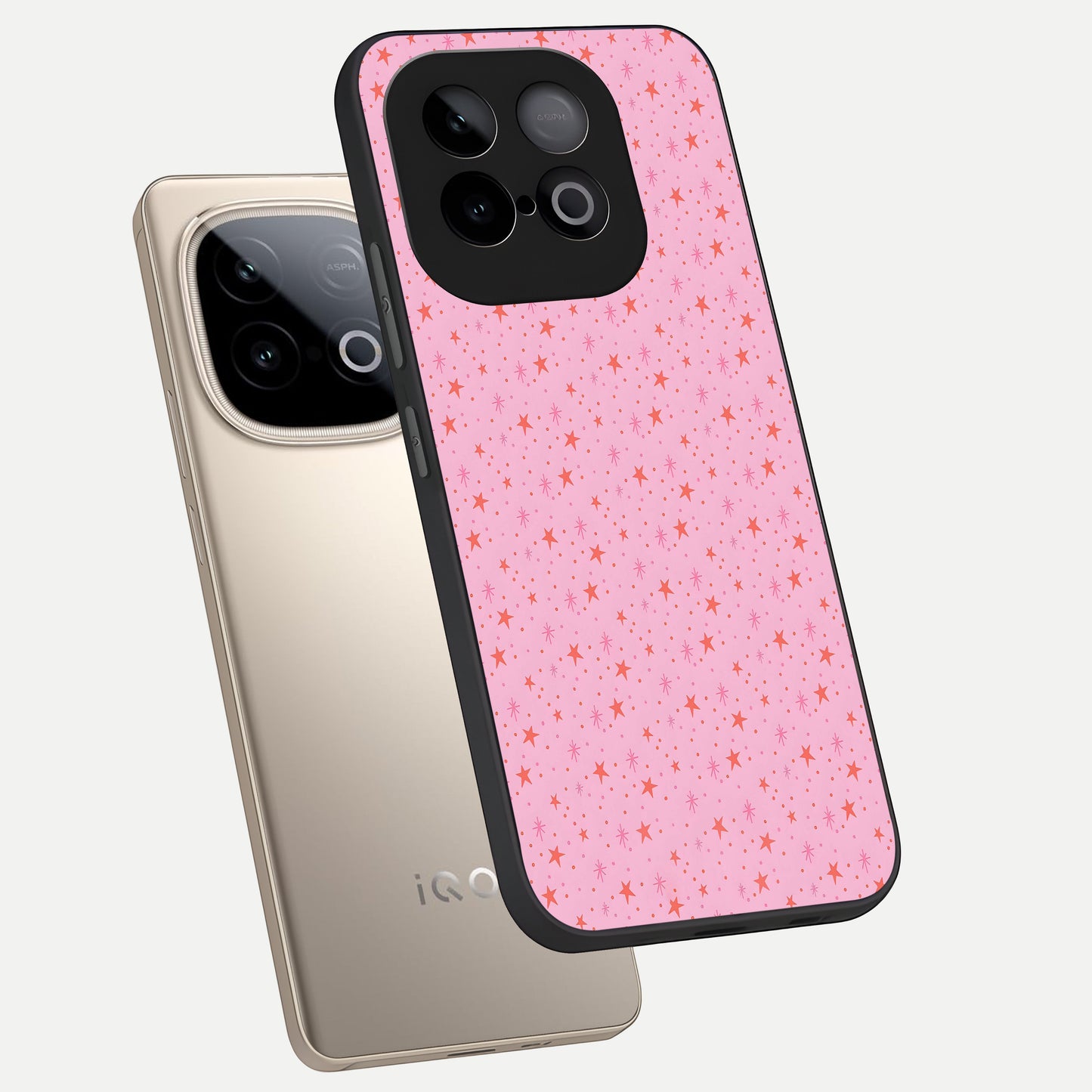  Cosmic Pink Sparkle phone case for iQOO Neo 10 showing premium glass back cover with detailed artwork