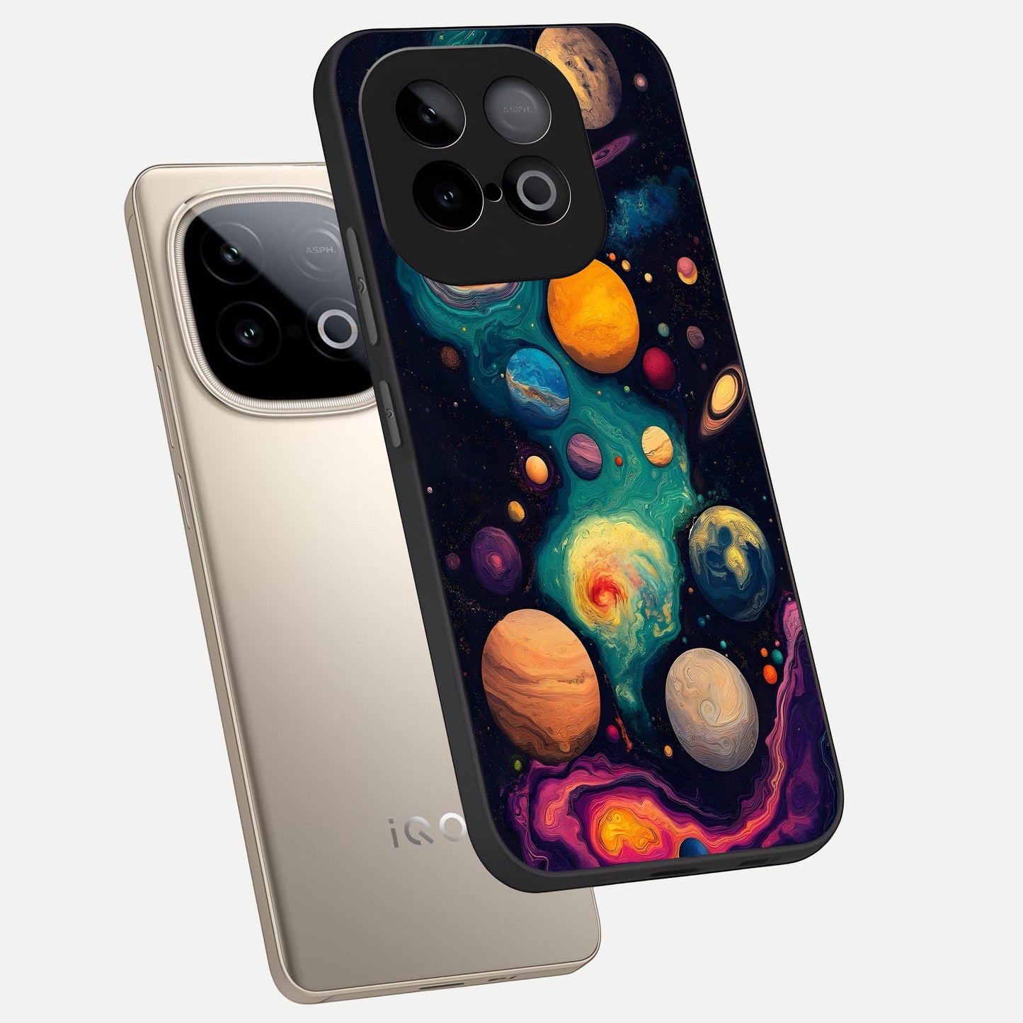  Cosmic Planet Journey phone case for iQOO Neo 10 showing premium glass back cover with detailed artwork
