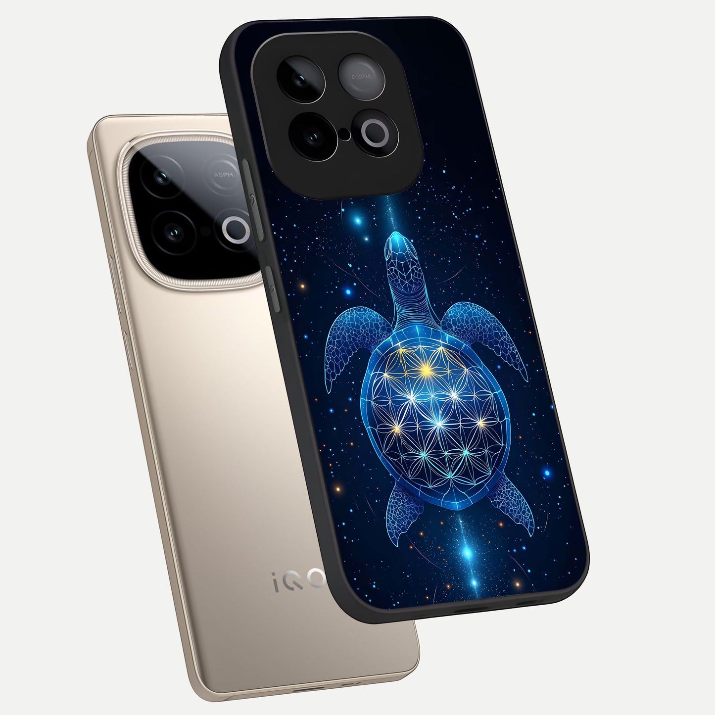  Crimson Blue Turtle phone case for iQOO Neo 10 showing premium glass back cover with detailed artwork