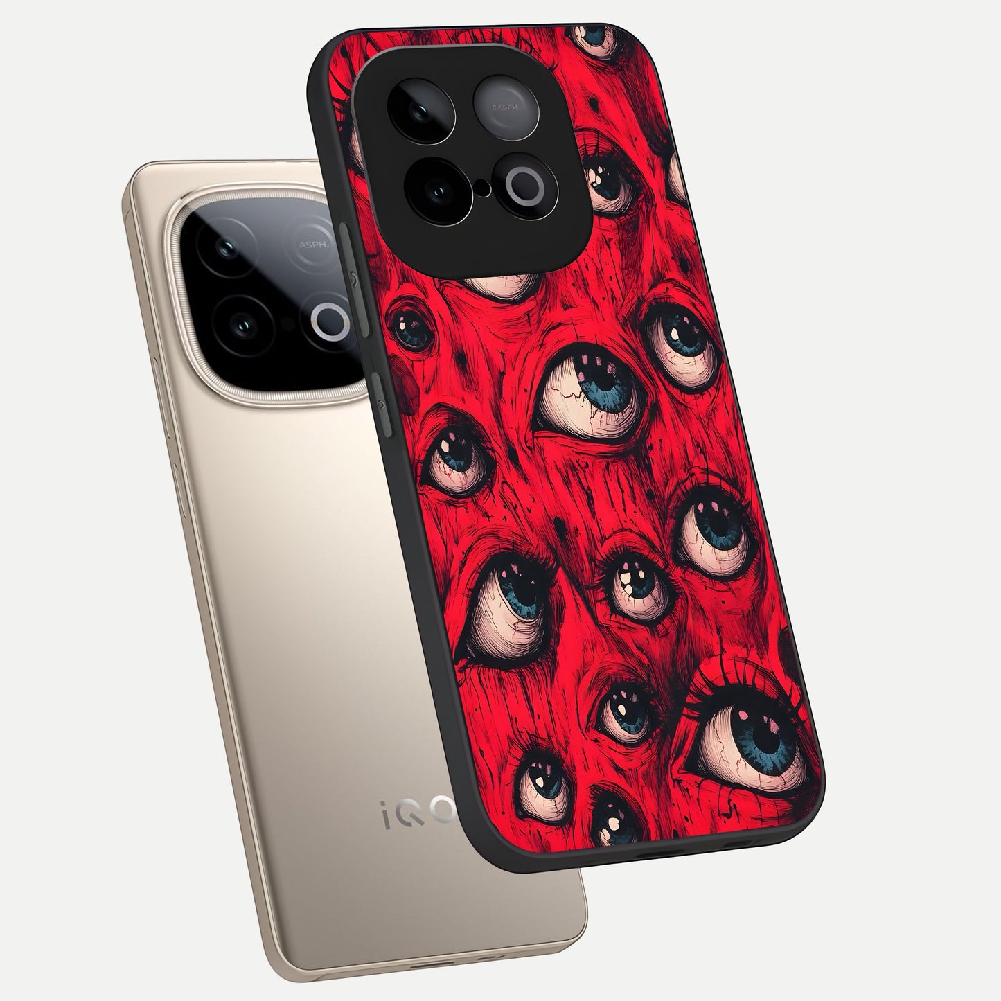  Crimson Watch Eyes phone case for iQOO Neo 10 showing premium glass back cover with detailed artwork