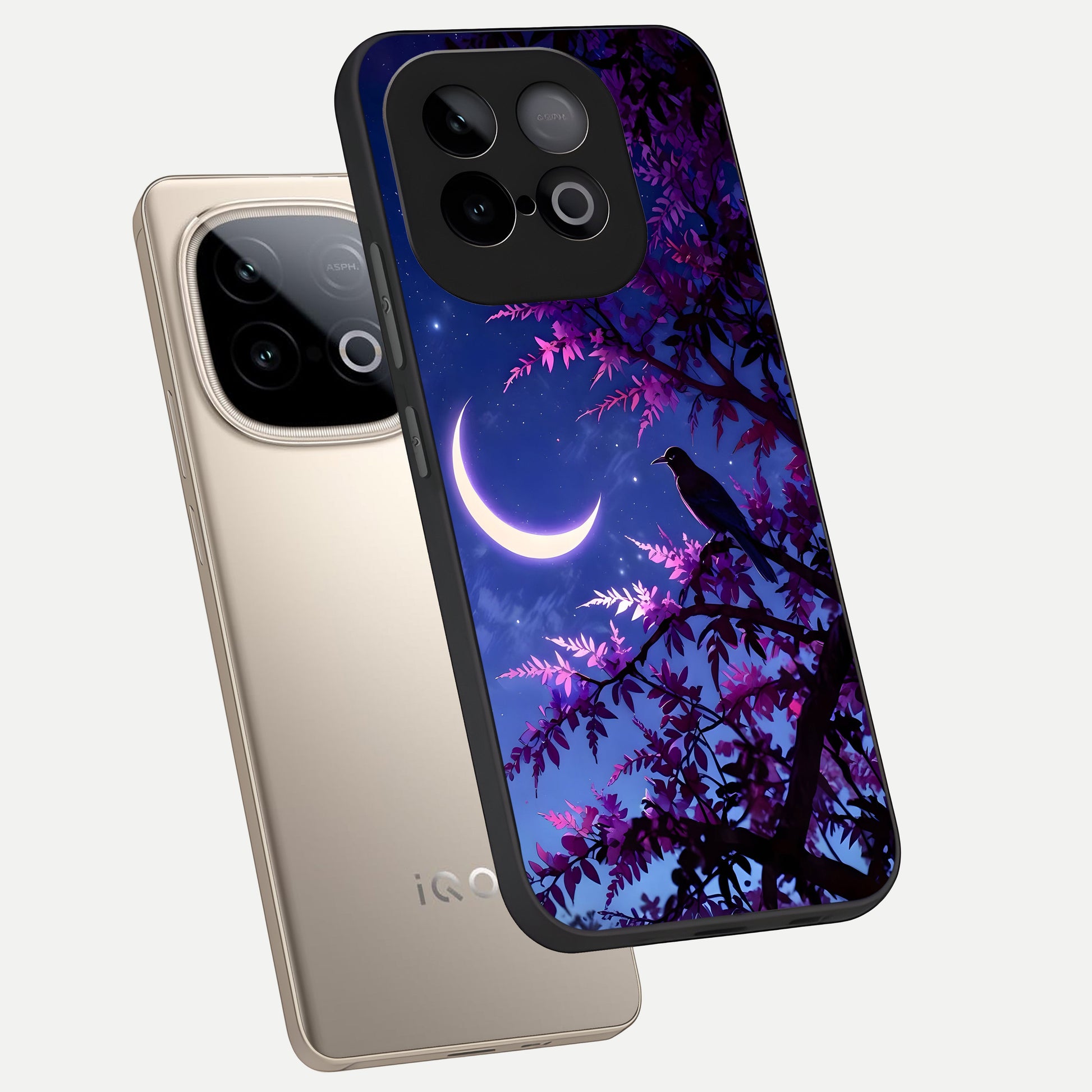  Crow And Moon Scenery phone case for iQOO Neo 10 showing premium glass back cover with detailed artwork