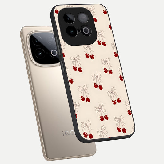  Cute Cherry Pattern phone case for iQOO Neo 10 showing premium glass back cover with detailed artwork