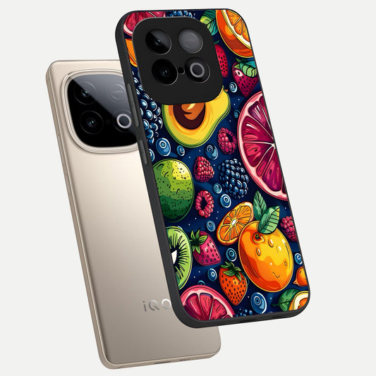  Cute Fruits Art phone case for iQOO Neo 10 showing premium glass back cover with detailed artwork