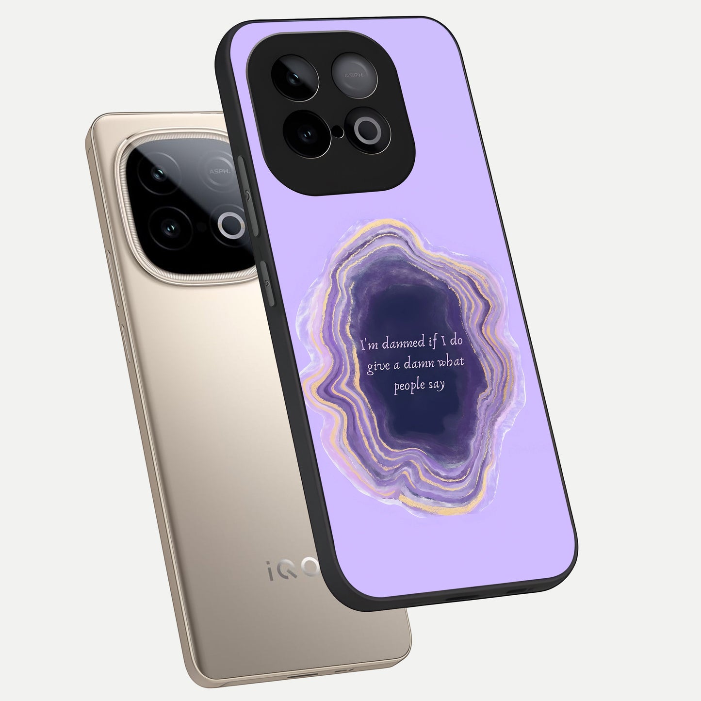  Damned People Quote phone case for iQOO Neo 10 showing premium glass back cover with detailed artwork