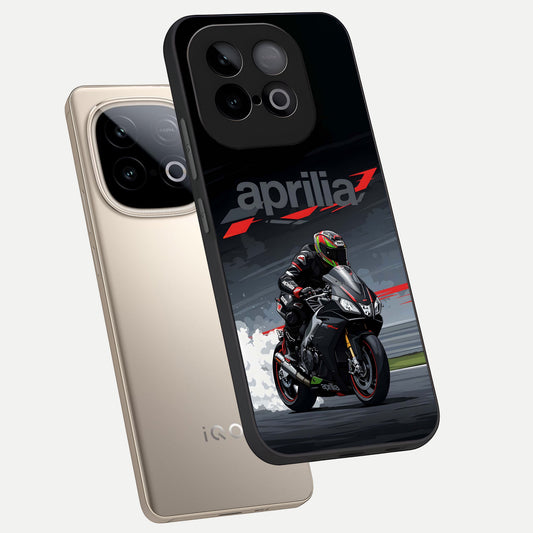  Dark Aprilla phone case for iQOO Neo 10 showing premium glass back cover with detailed artwork