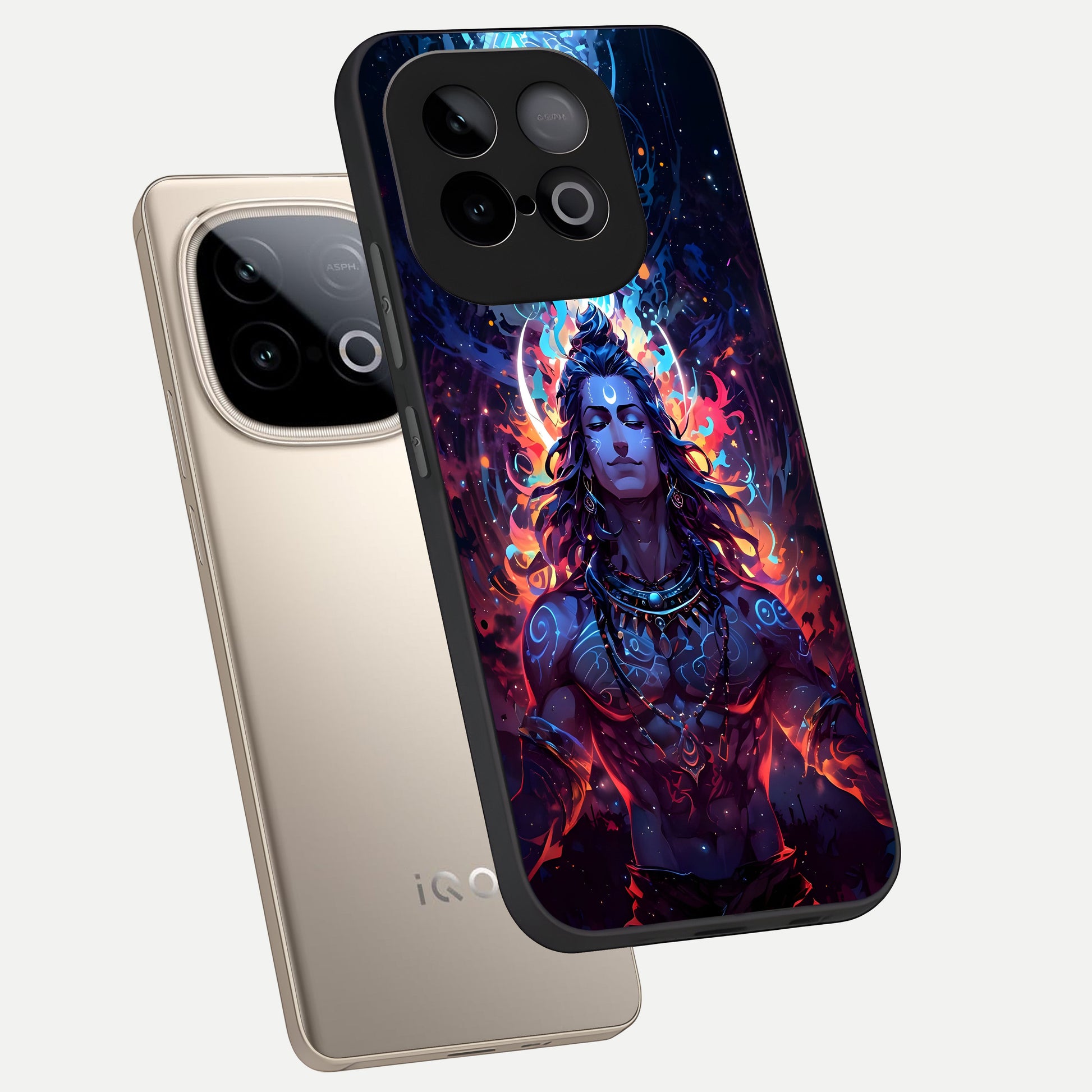  Divine Fire Shiv phone case for iQOO Neo 10 showing premium glass back cover with detailed artwork