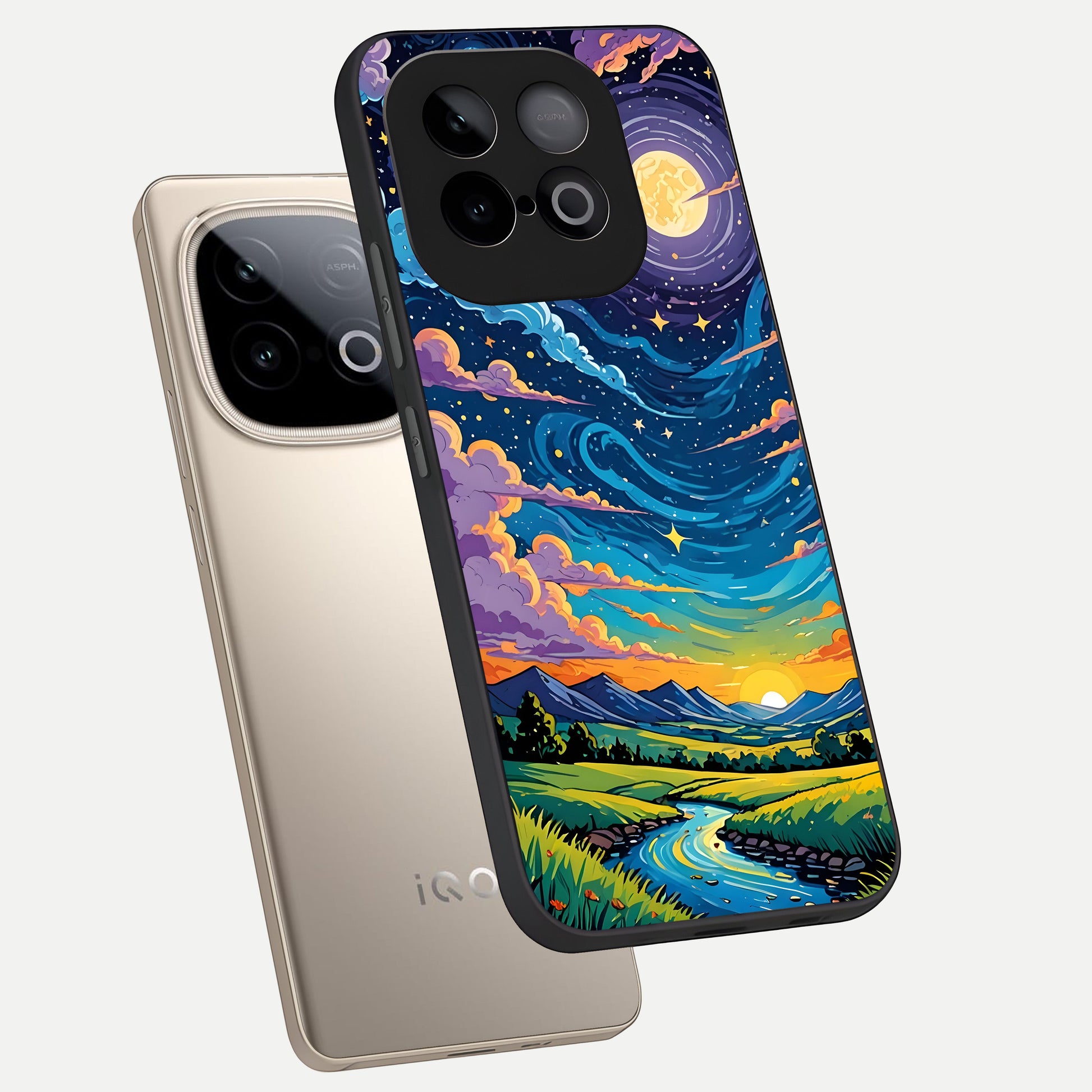  Dreamy Night Landscape phone case for iQOO Neo 10 showing premium glass back cover with detailed artwork