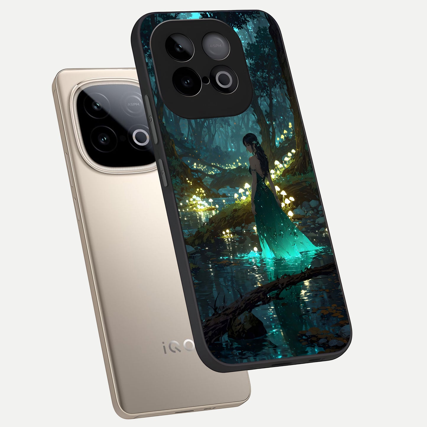 Enchanted Forest Glow phone case for iQOO Neo 10 showing premium glass back cover with detailed artwork