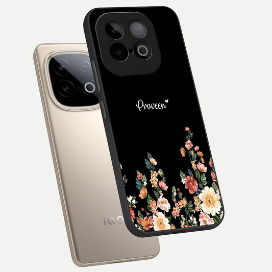  Floral Design Personalized Custom Name phone case for iQOO Neo 10 showing premium glass back cover with detailed artwork