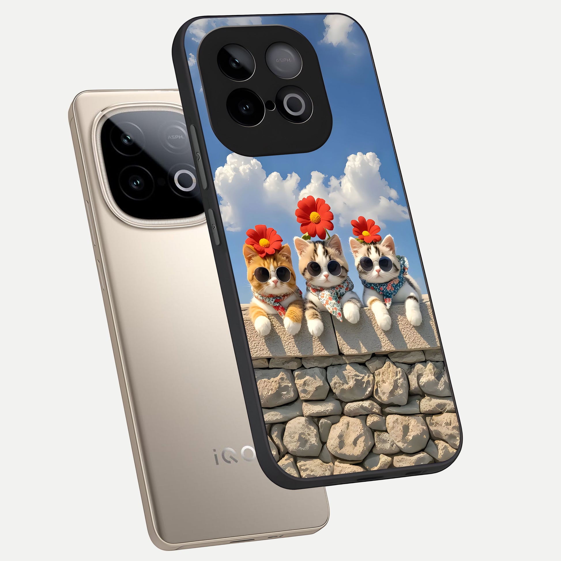  Floral Kitty Squad phone case for iQOO Neo 10 showing premium glass back cover with detailed artwork