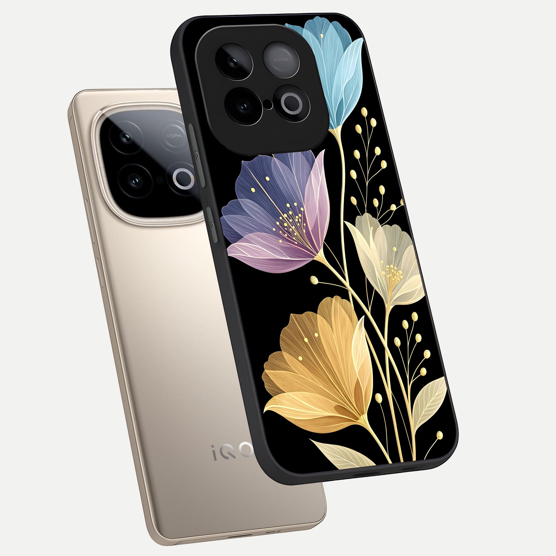  Flower Bloom Glow phone case for iQOO Neo 10 showing premium glass back cover with detailed artwork