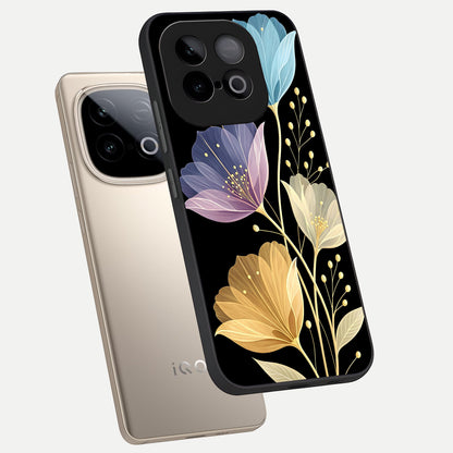  Flower Bloom Glow phone case for iQOO Neo 10 showing premium glass back cover with detailed artwork