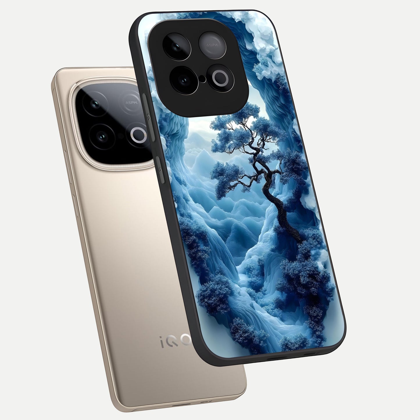  Frozen Serenity Gate phone case for iQOO Neo 10 showing premium glass back cover with detailed artwork