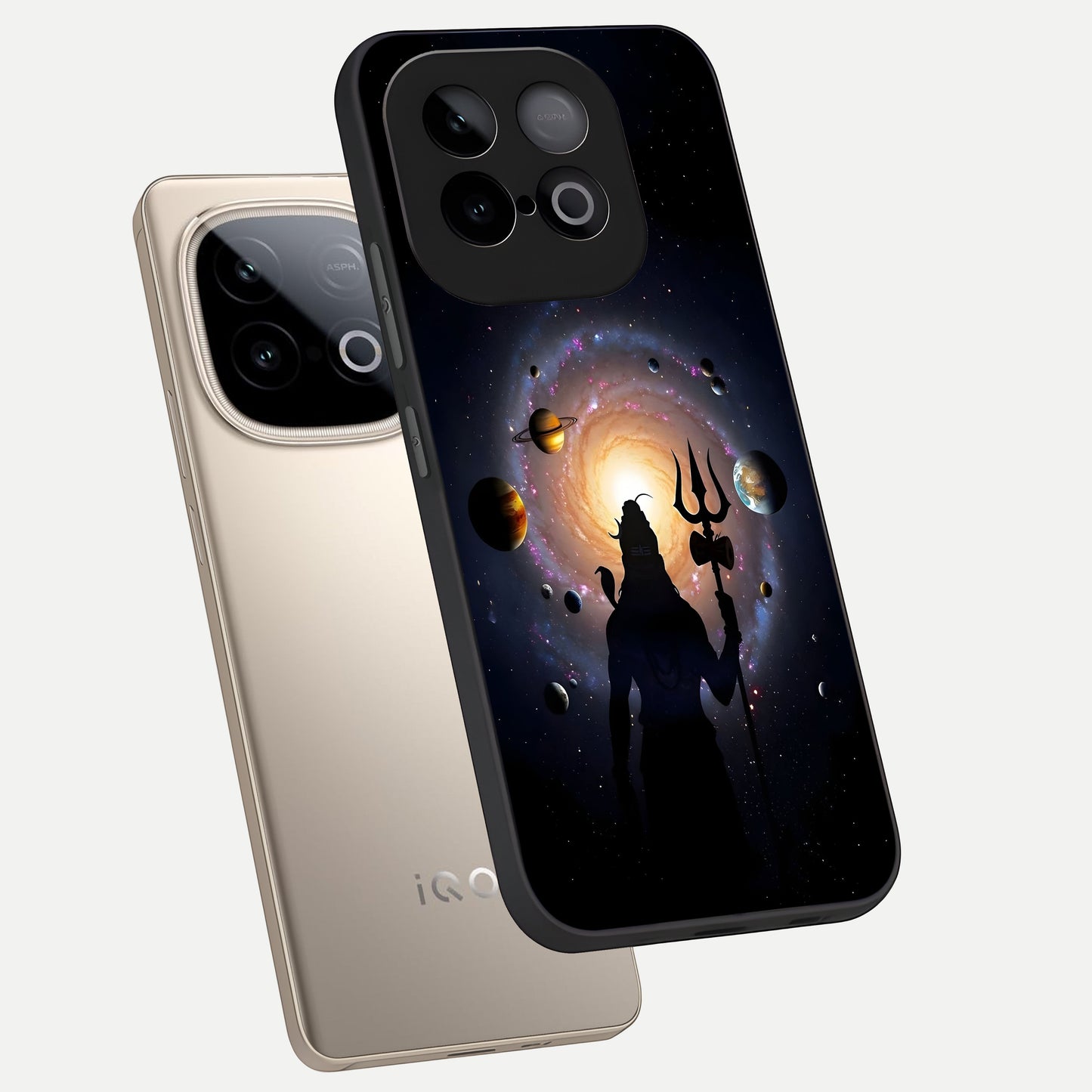  Galactic Shiva Vision phone case for iQOO Neo 10 showing premium glass back cover with detailed artwork