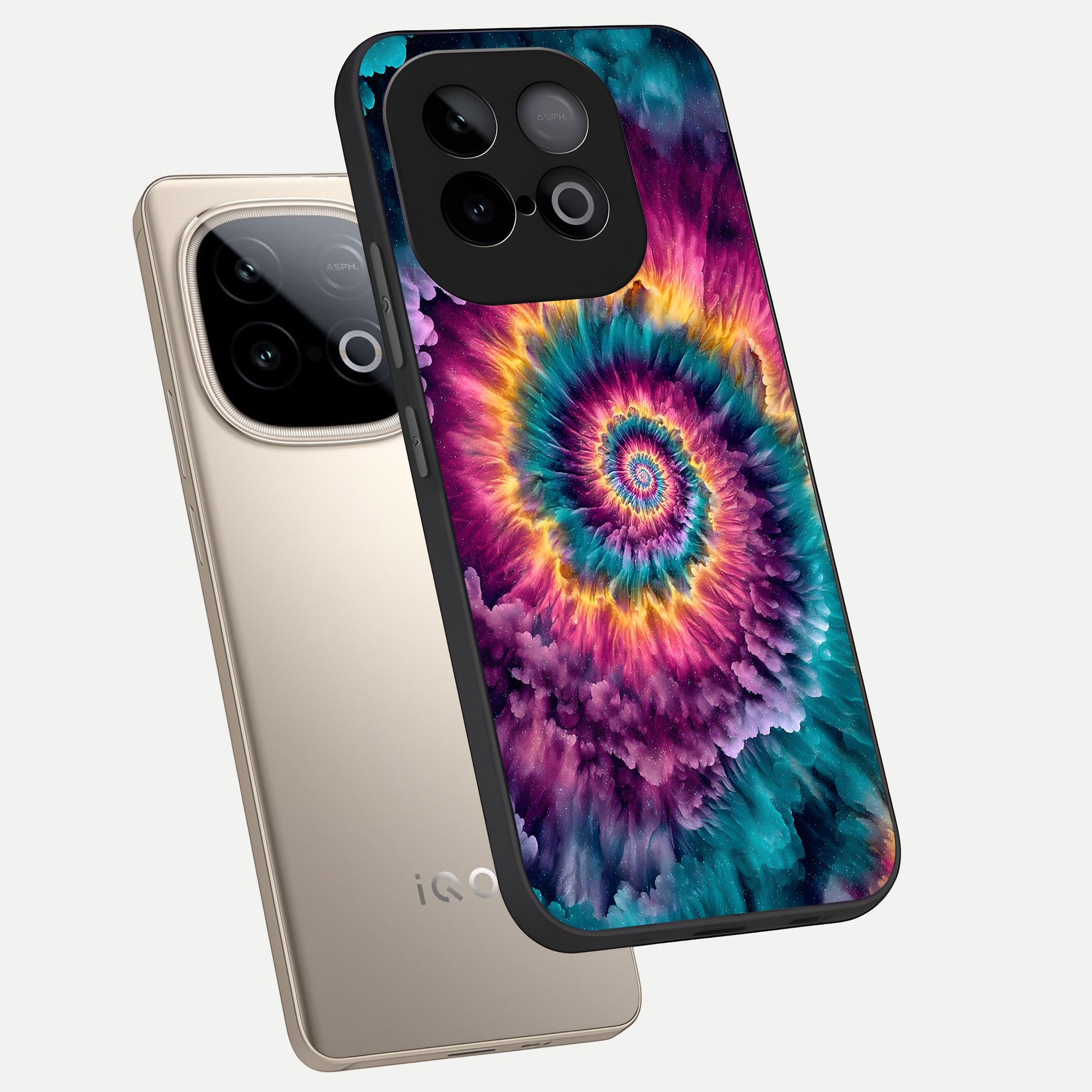  Galactic Spiral Burst phone case for iQOO Neo 10 showing premium glass back cover with detailed artwork