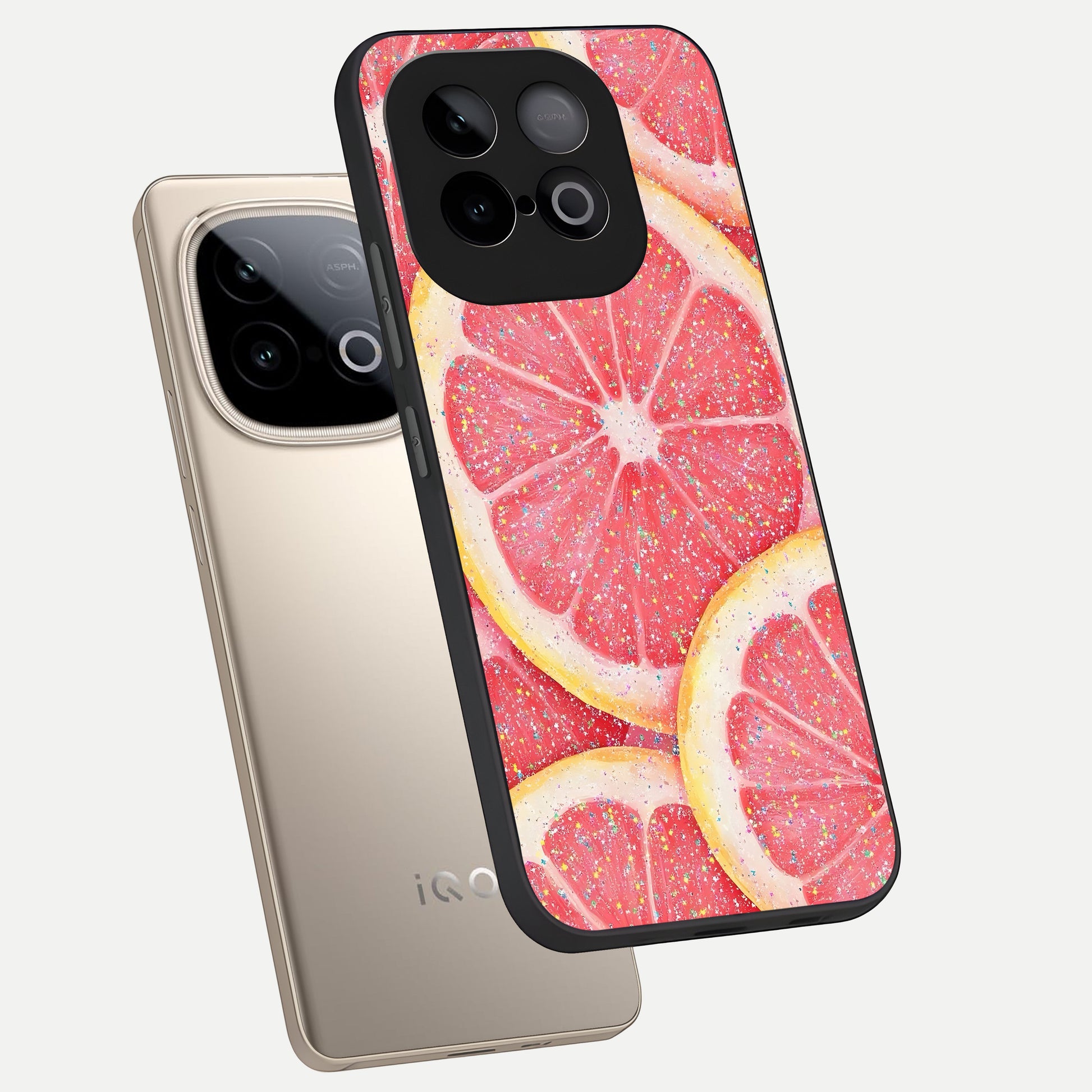  Glitter Grapefruit phone case for iQOO Neo 10 showing premium glass back cover with detailed artwork