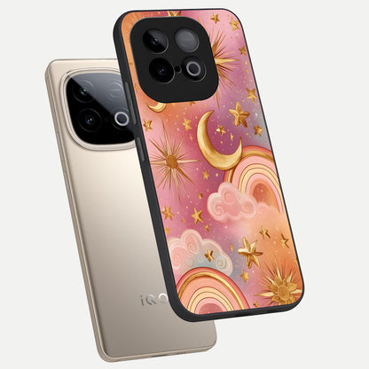  Golden Celestial Dreams phone case for iQOO Neo 10 showing premium glass back cover with detailed artwork