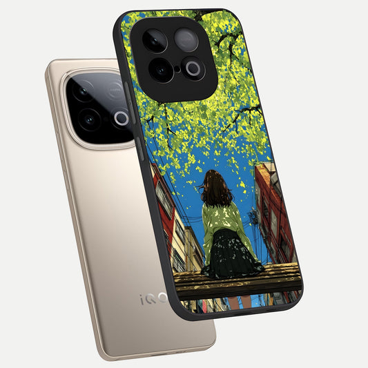  Golden Leaves Glow phone case for iQOO Neo 10 showing premium glass back cover with detailed artwork