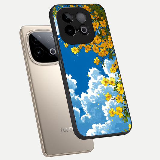  Golden Petal Sky phone case for iQOO Neo 10 showing premium glass back cover with detailed artwork
