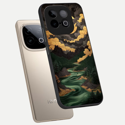  Golden River Moon phone case for iQOO Neo 10 showing premium glass back cover with detailed artwork