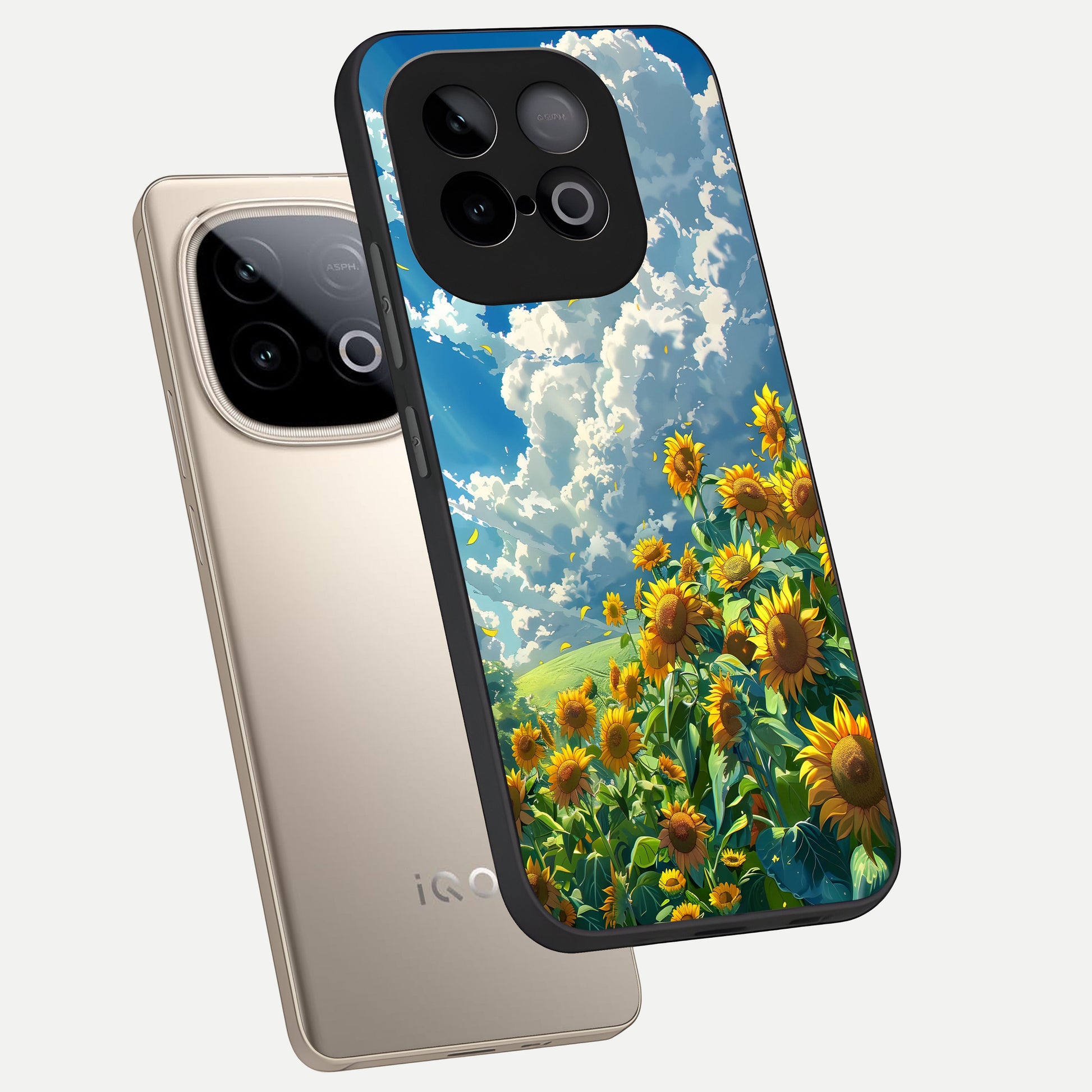  Golden Sun Glory phone case for iQOO Neo 10 showing premium glass back cover with detailed artwork