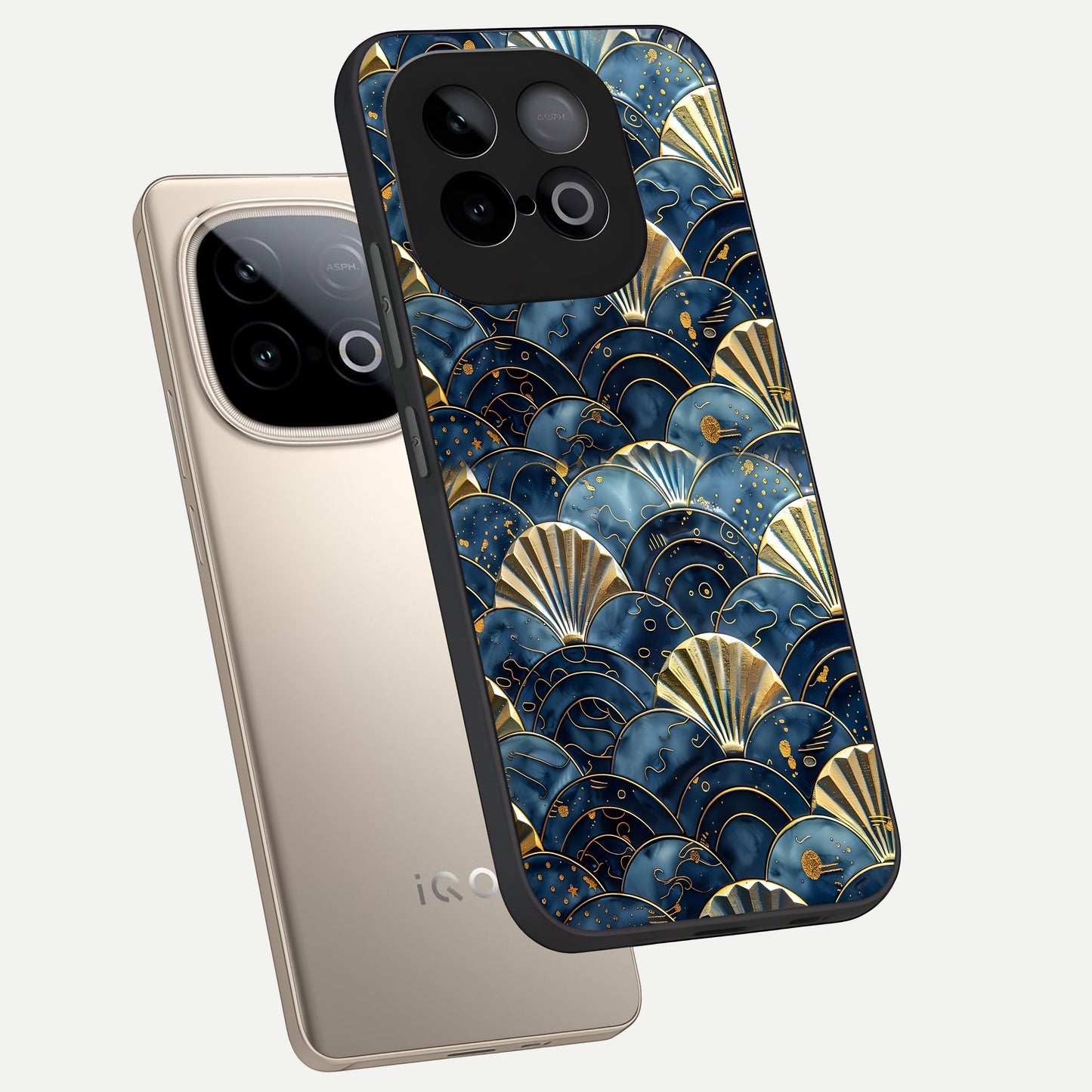  Golden Wave Luxe phone case for iQOO Neo 10 showing premium glass back cover with detailed artwork