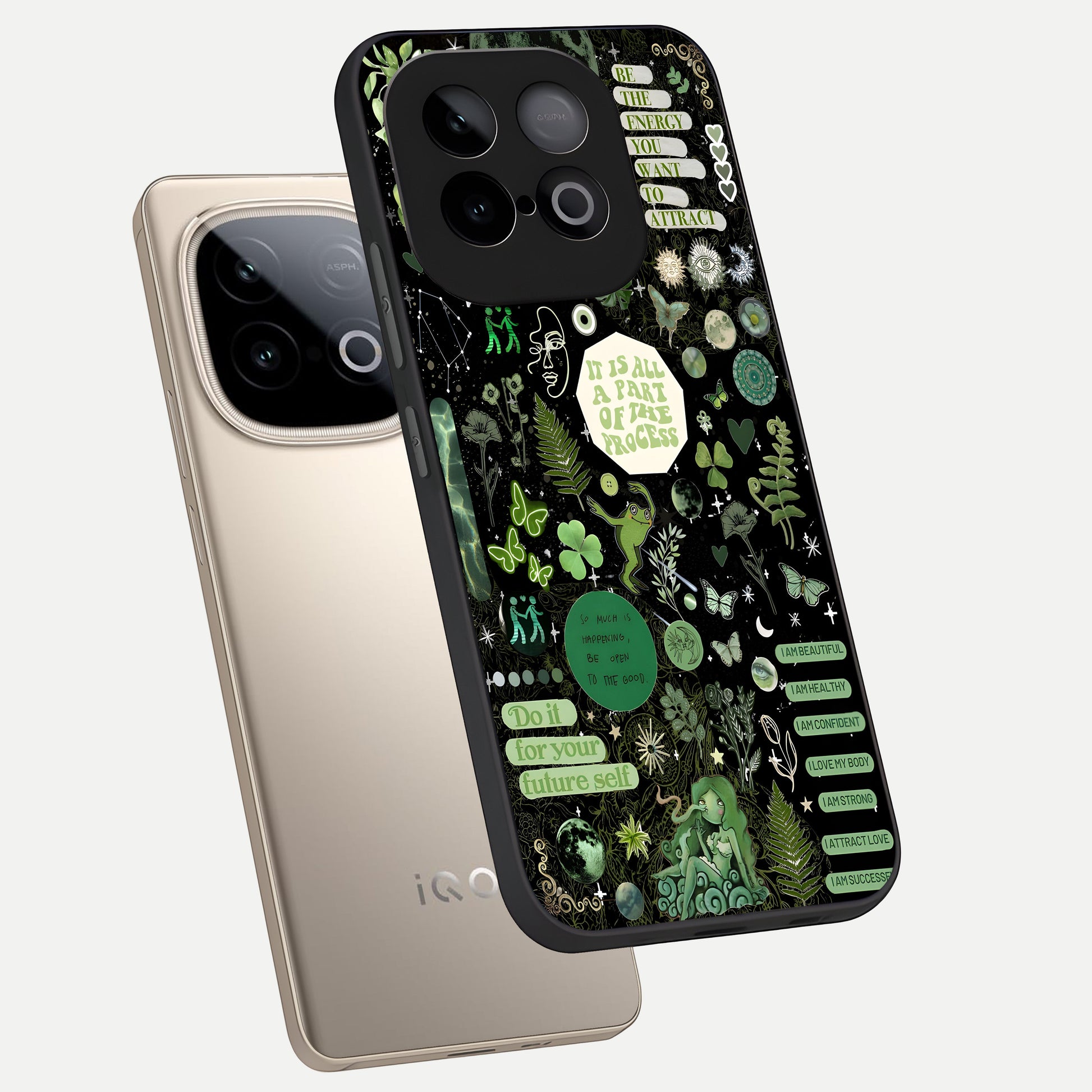  Green Mandala Pattern phone case for iQOO Neo 10 showing premium glass back cover with detailed artwork