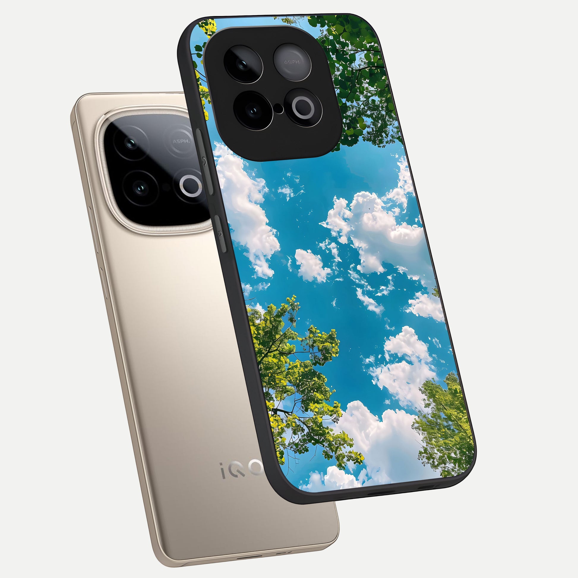  Green Moon Energy phone case for iQOO Neo 10 showing premium glass back cover with detailed artwork