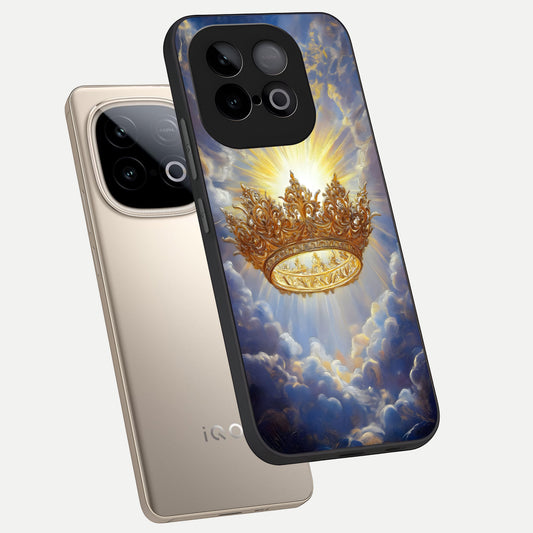  Heavenly Crown Light phone case for iQOO Neo 10 showing premium glass back cover with detailed artwork