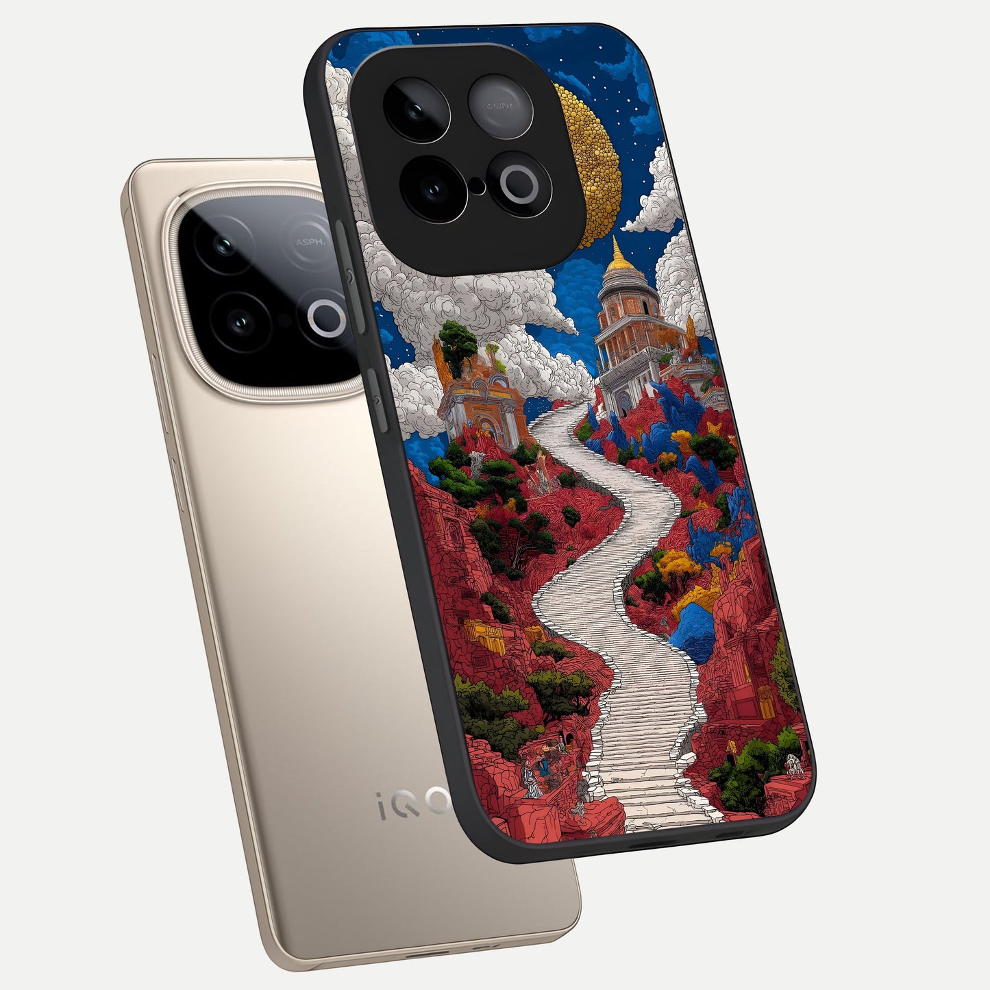  Heavenly Moon Path phone case for iQOO Neo 10 showing premium glass back cover with detailed artwork