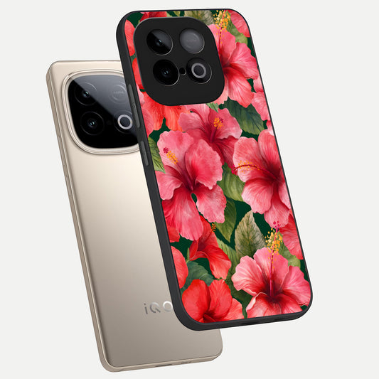  Hibiscus Pattern phone case for iQOO Neo 10 showing premium glass back cover with detailed artwork