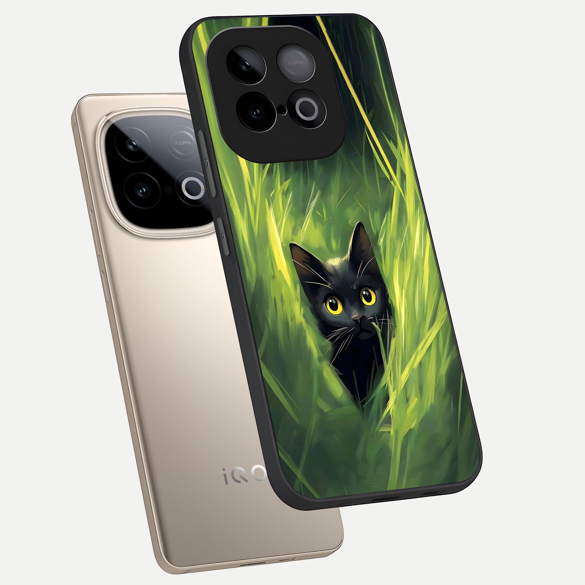  Hidden Cat Whisper phone case for iQOO Neo 10 showing premium glass back cover with detailed artwork