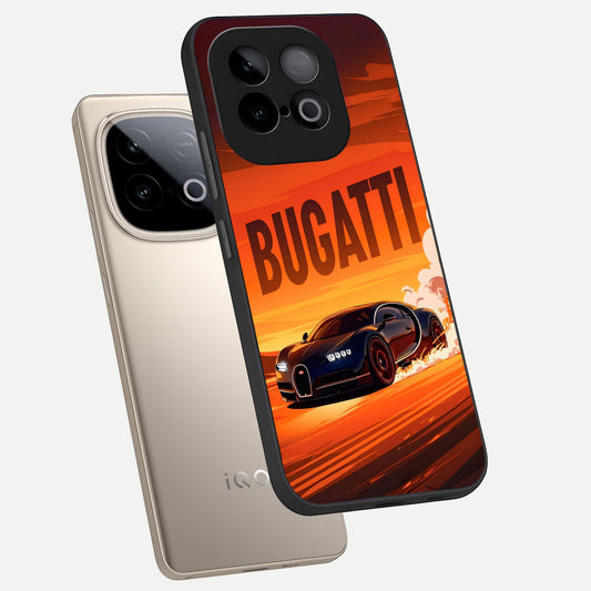  Inferno Bugatti Storm phone case for iQOO Neo 10 showing premium glass back cover with detailed artwork