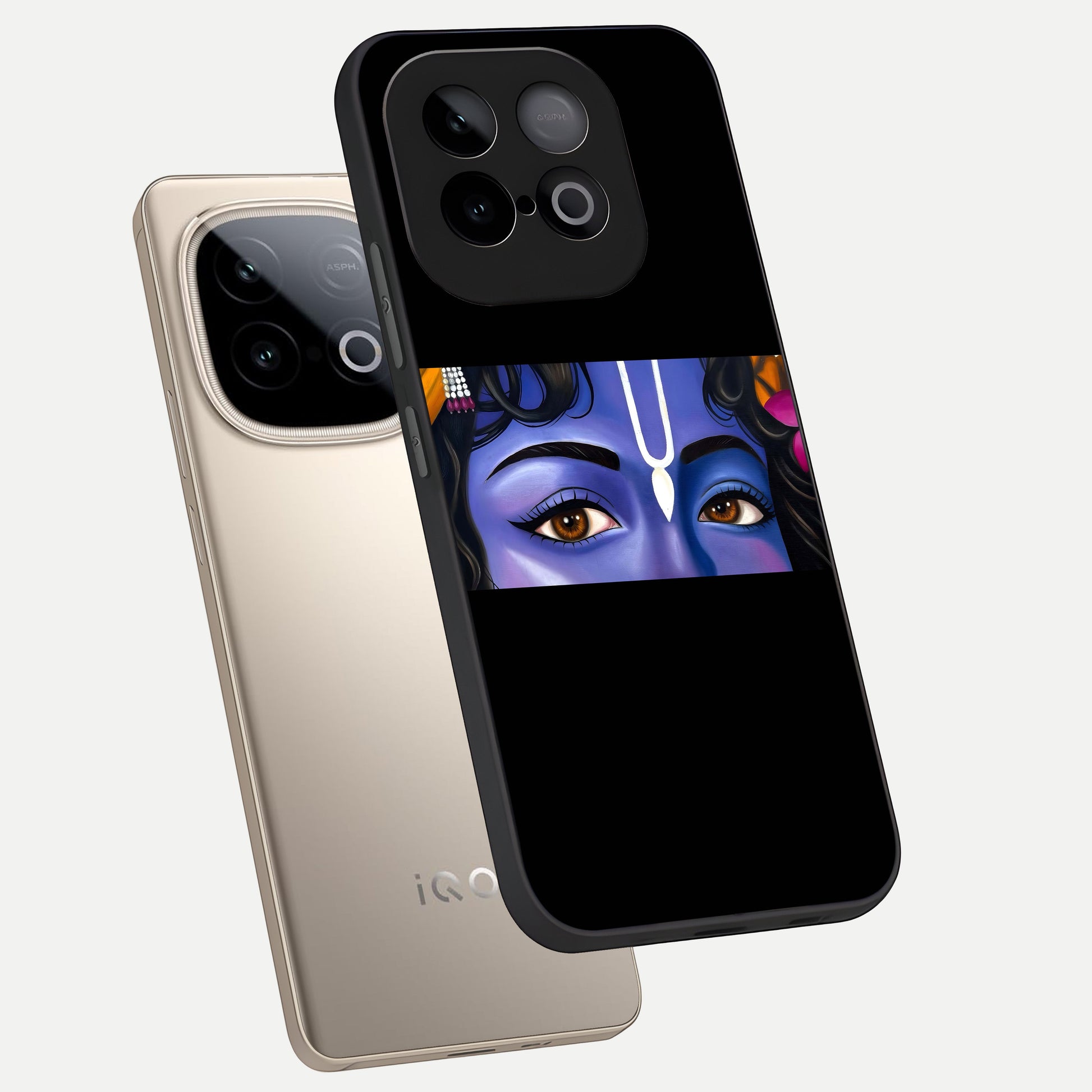  Krishna Eye phone case for iQOO Neo 10 showing premium glass back cover with detailed artwork