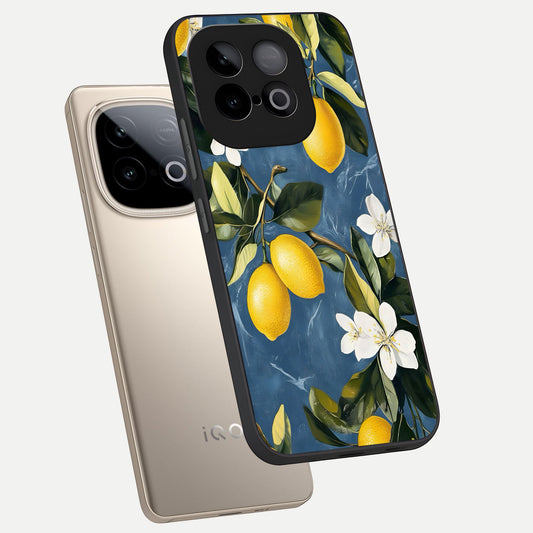  Lemon Dream Garden phone case for iQOO Neo 10 showing premium glass back cover with detailed artwork