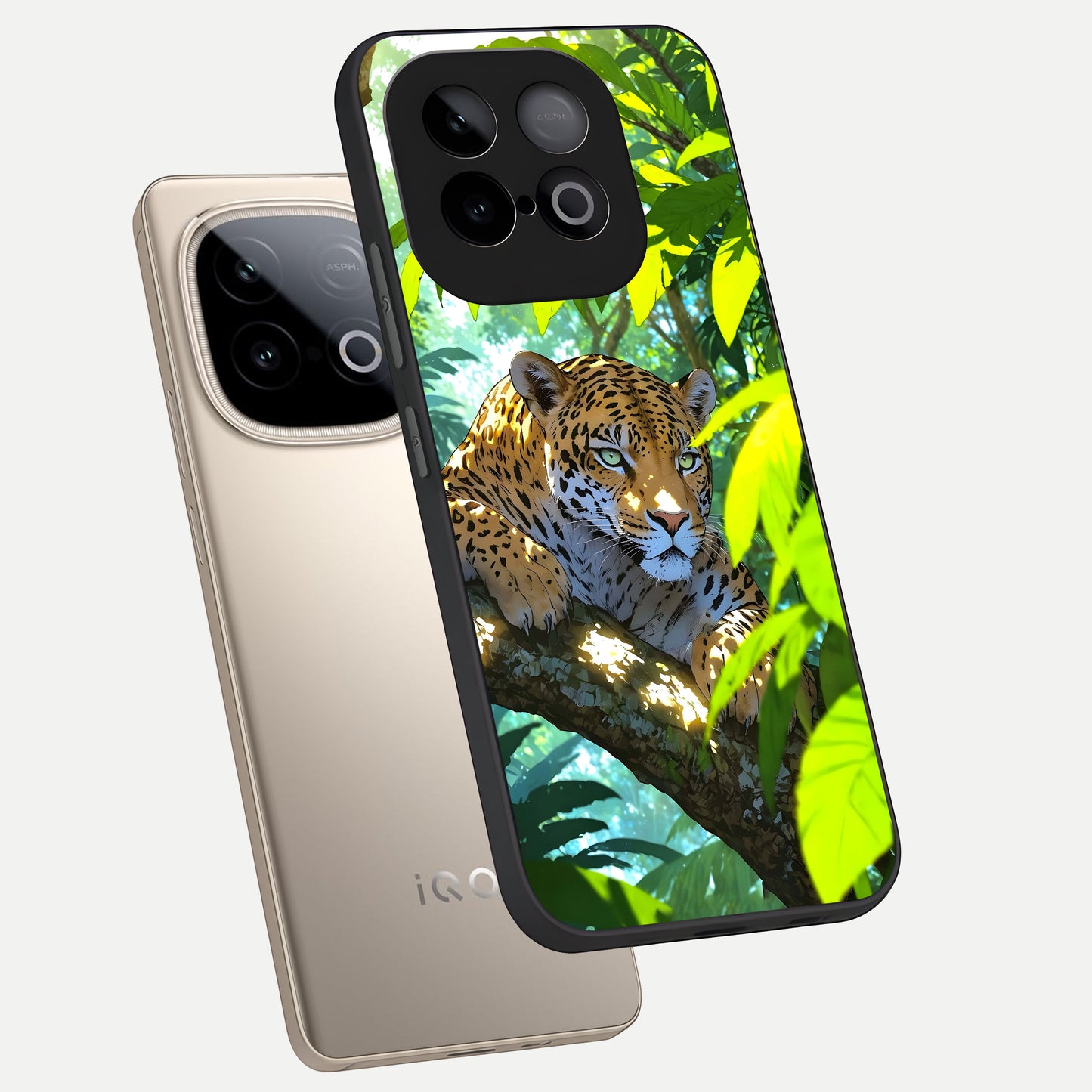  Leopard in Jungle phone case for iQOO Neo 10 showing premium glass back cover with detailed artwork