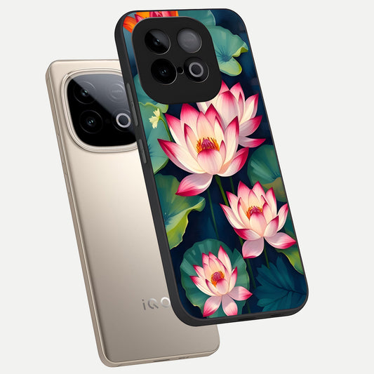  Lotus Dream Serenity phone case for iQOO Neo 10 showing premium glass back cover with detailed artwork