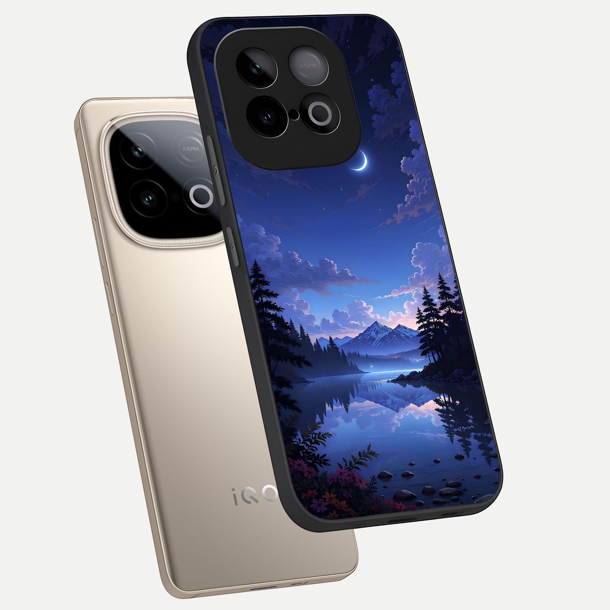  Midnight Lake Peace phone case for iQOO Neo 10 showing premium glass back cover with detailed artwork