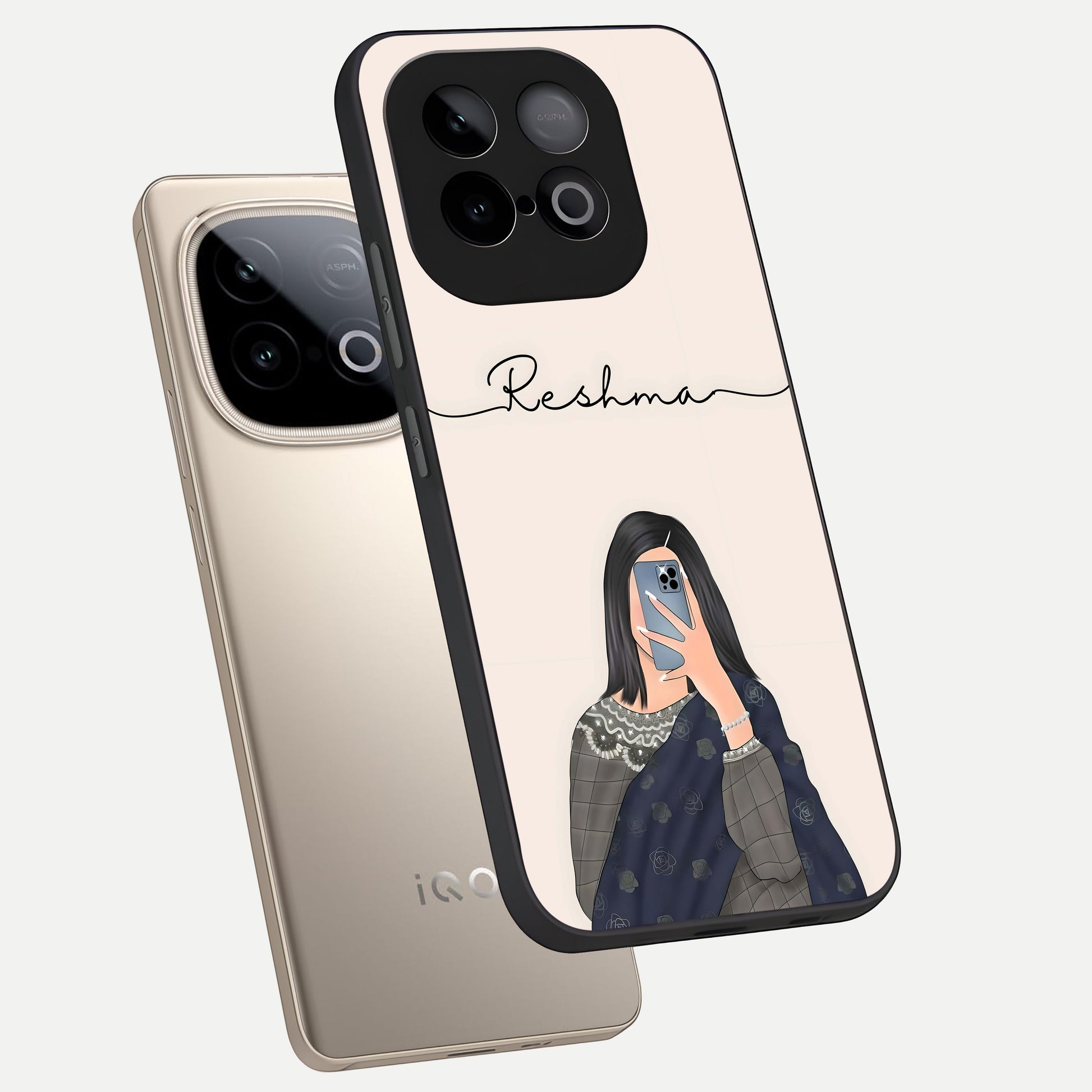  Mirror Mood Muse With Custom Name phone case for iQOO Neo 10 showing premium glass back cover with detailed artwork