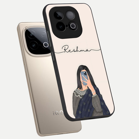  Mirror Mood Muse With Custom Name phone case for iQOO Neo 10 showing premium glass back cover with detailed artwork