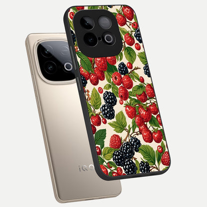  Mixed Berry Collage phone case for iQOO Neo 10 showing premium glass back cover with detailed artwork