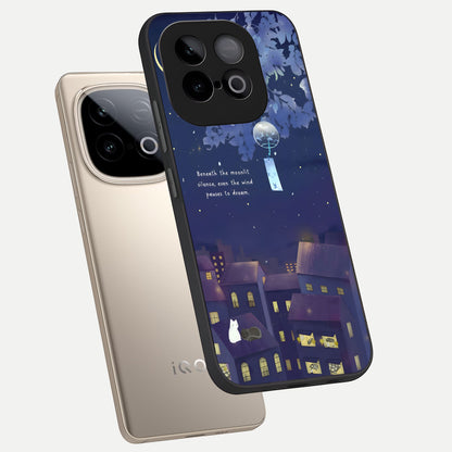  Moonlit Cat Silence phone case for iQOO Neo 10 showing premium glass back cover with detailed artwork