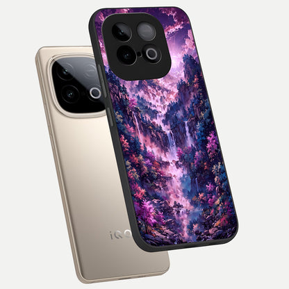  Mystic Cascade Peaks phone case for iQOO Neo 10 showing premium glass back cover with detailed artwork