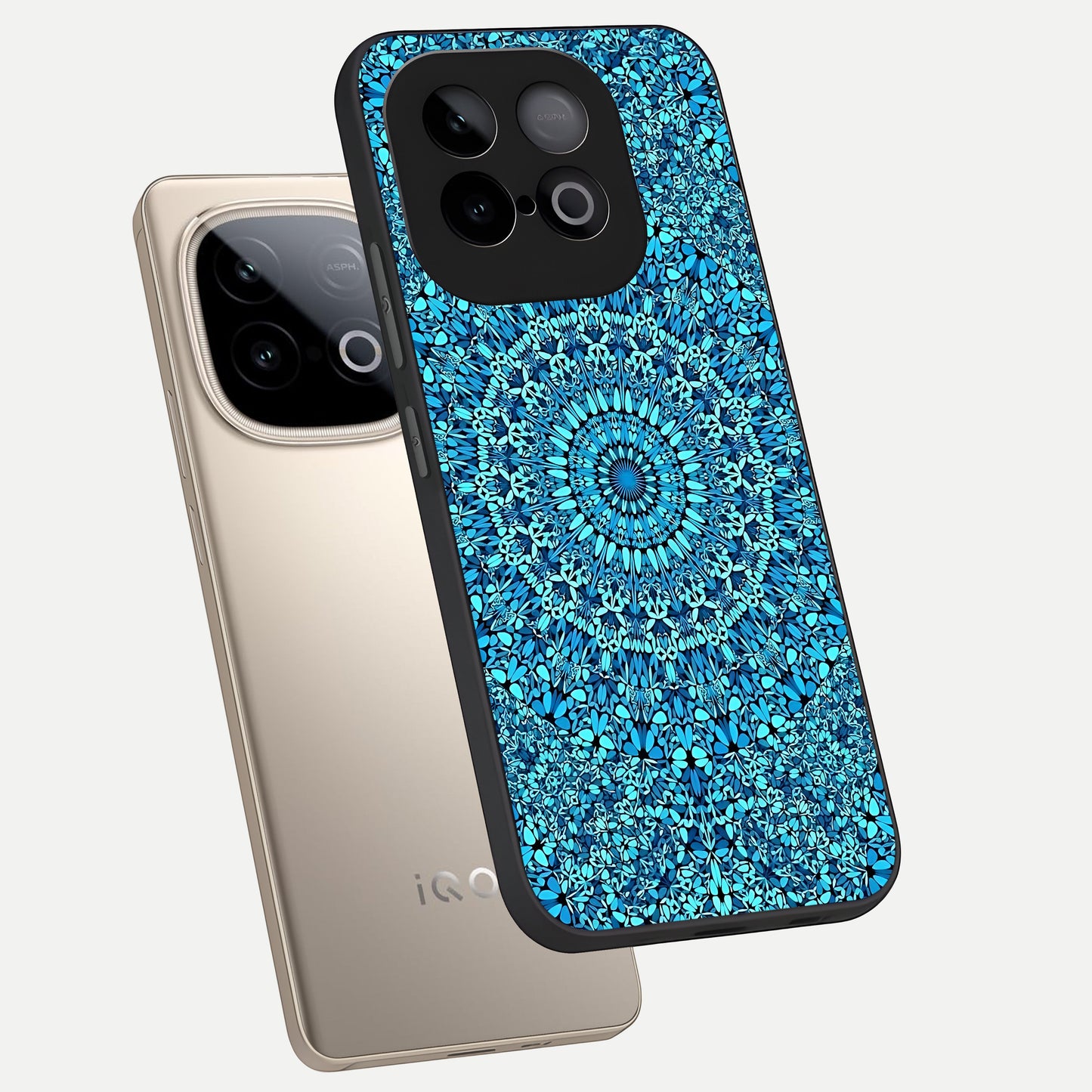  Ocean Bloom Mandala phone case for iQOO Neo 10 showing premium glass back cover with detailed artwork