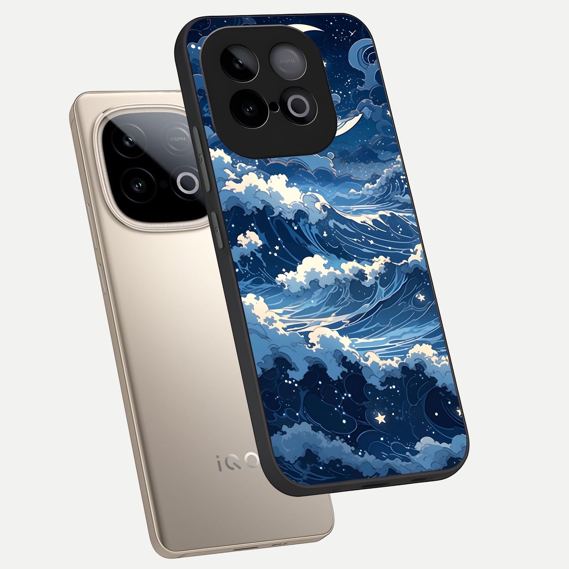  Ocean Moon Waves phone case for iQOO Neo 10 showing premium glass back cover with detailed artwork